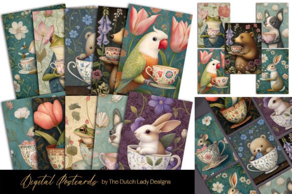 Download Animal Tea Time Postcard &amp; Art Print Set - Premium Resources